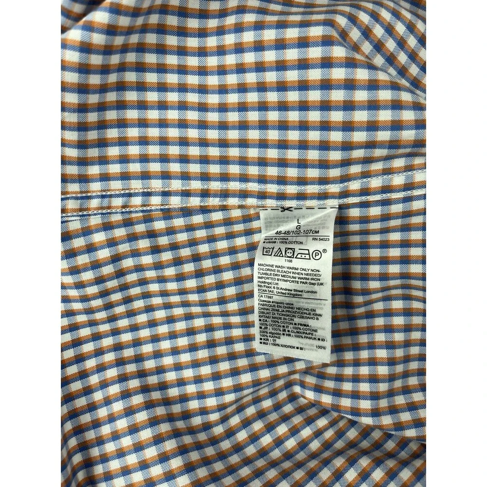 BANANA REPUBLIC Shirt Men Large Check Gingham Grant Fit Stretch Pinpoint Oxford